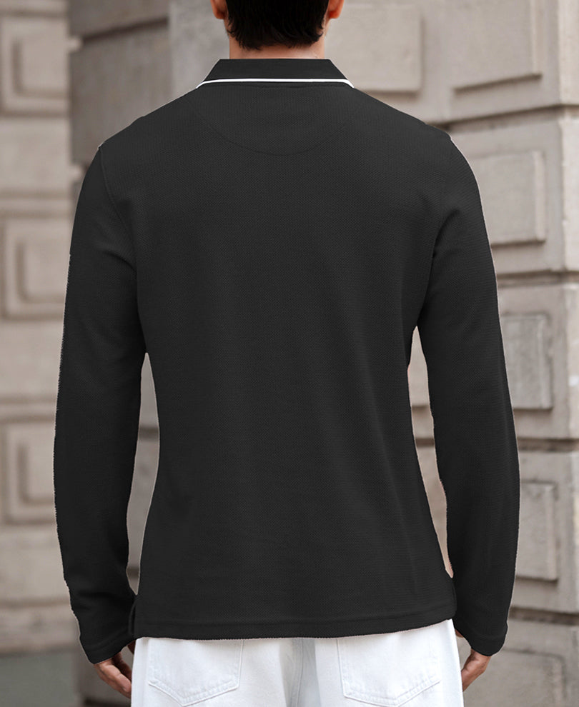 Black Knitted Polo T-Shirt
