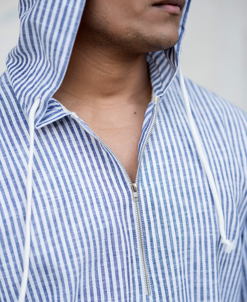 Navy Striped Hooded Shirt