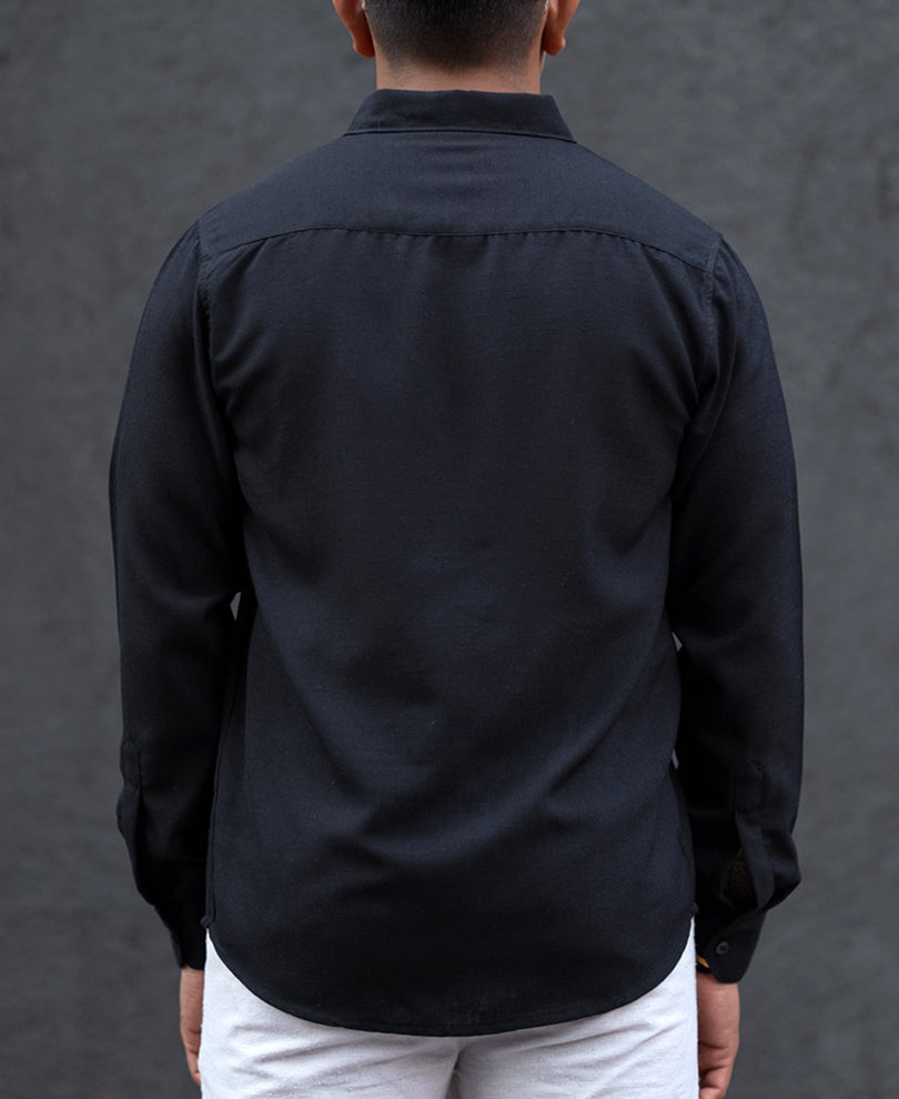 Black Plain Regular Fit Full Sleeves Shirt