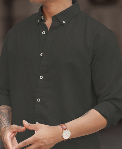 Olive Green Regular Plain Fit Full Sleeves