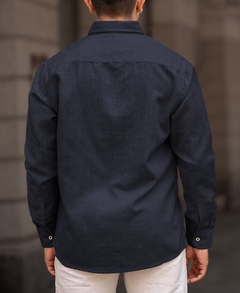 Navy Blue Plain Regular Fit Full Sleeves Shirt
