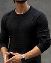 Black Structured Regular Fit Full Sleeves T-Shirt