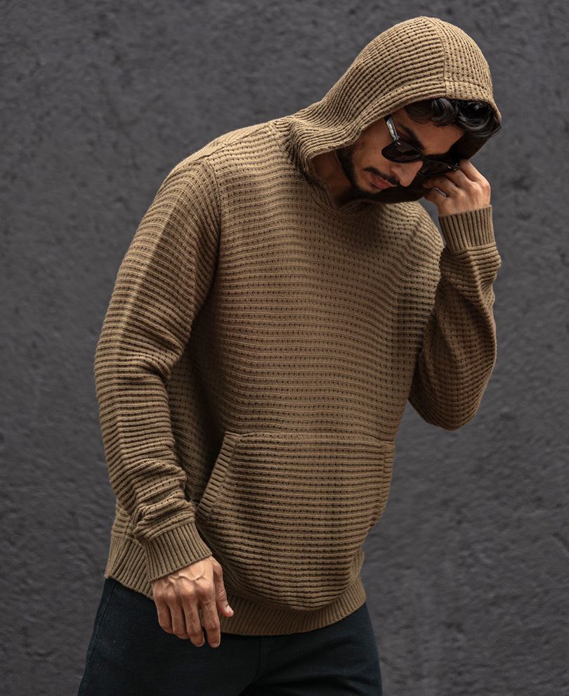 Dark Beige Knits Regular Fit Hoodie T-Shirt