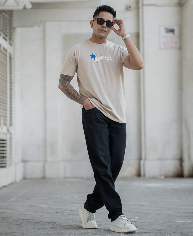 Beige Hustle Printed T-Shirt