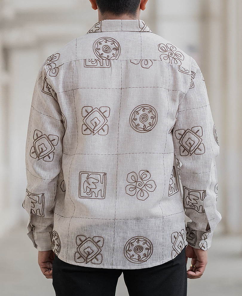 Green Embroidered Natural Shirt