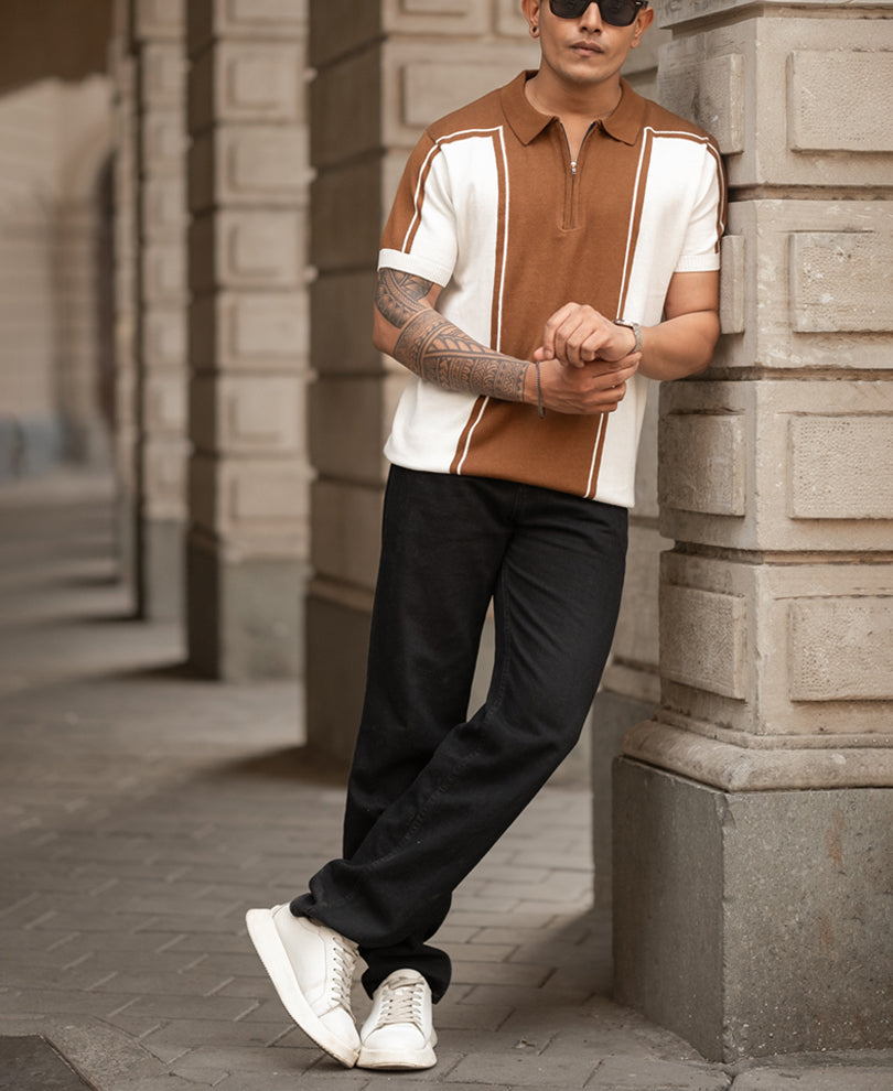 Brown Regular Fit Half Sleeves Knit T-Shirt