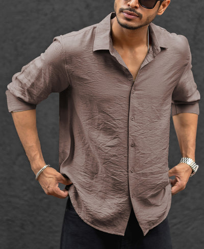 Coffee Plain Regular Fit Full Sleeves Shirt