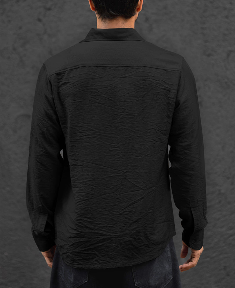 Plain Black Regular Fit Full Sleeves Shirt