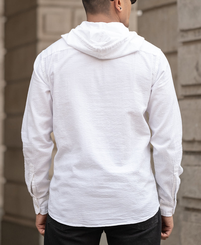 White Structured Regular Fit Hoodie Style Shirt
