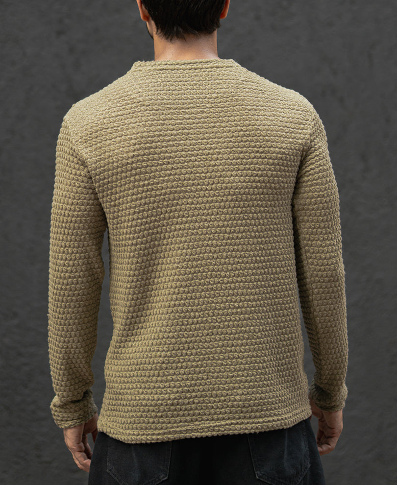 Olive Structured Regular Fit Full Sleeves T-Shirt
