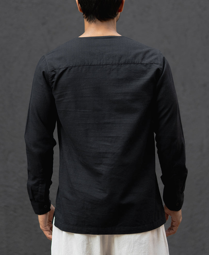 Black Regular Fit Full Sleeves Kurta Style Shirt
