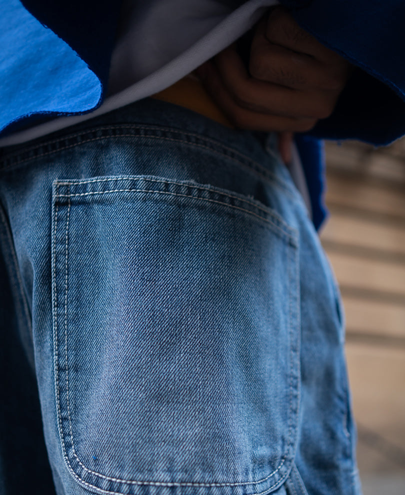 Blue Baggy Fit Basic Denim Jeans