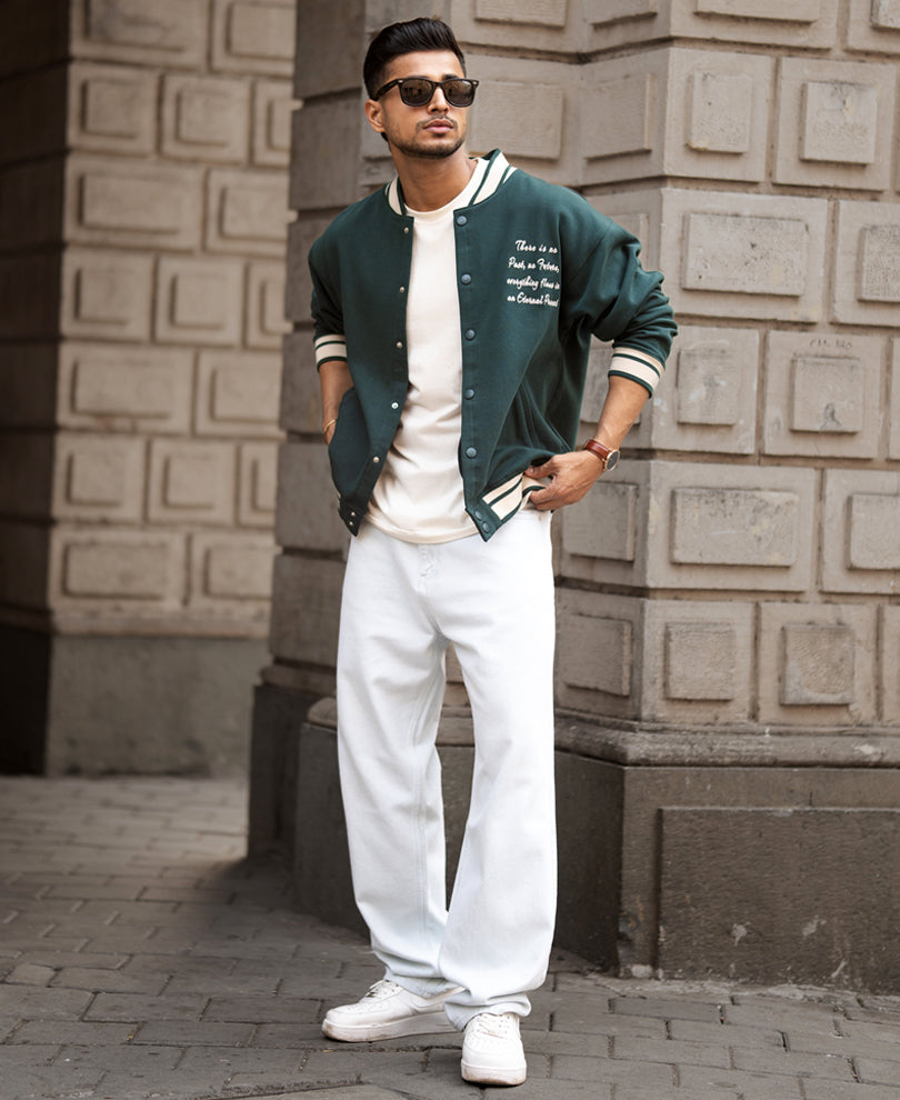 Pine Green Regular Fit Varsity Jacket