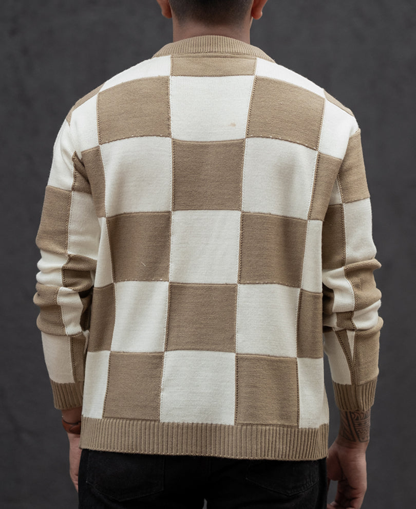 White Brown Regular Fit Full Sleeves T-Shirt