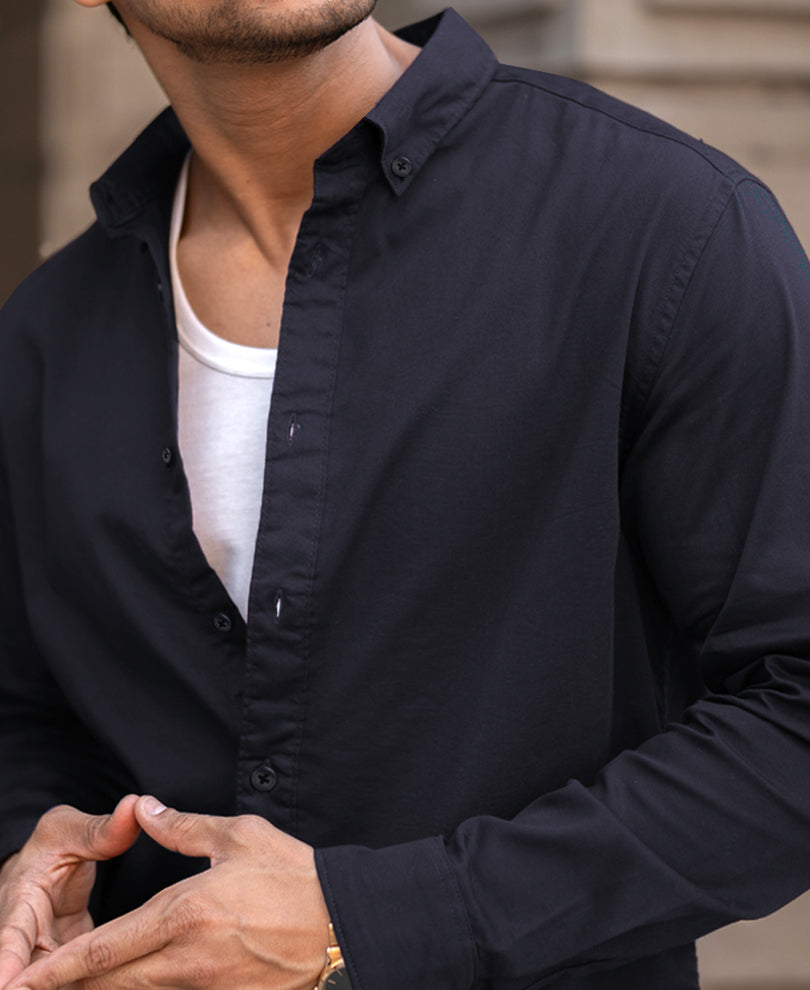 Navy Blue Plain Regular Fit Shirt
