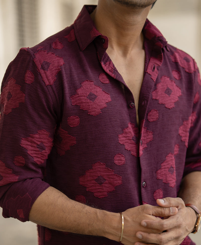 Wine Geometric Jacquard Shirt