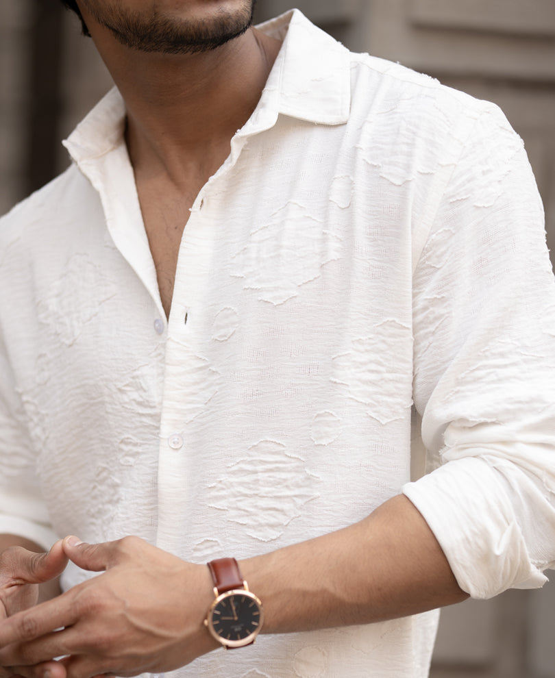 White Geometric Jacquard Shirt