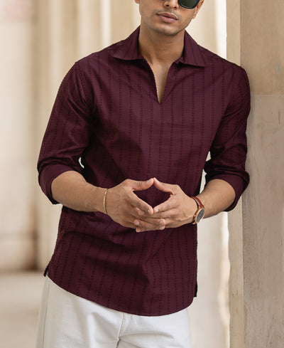 Wine Structured Regular Fit Shirt