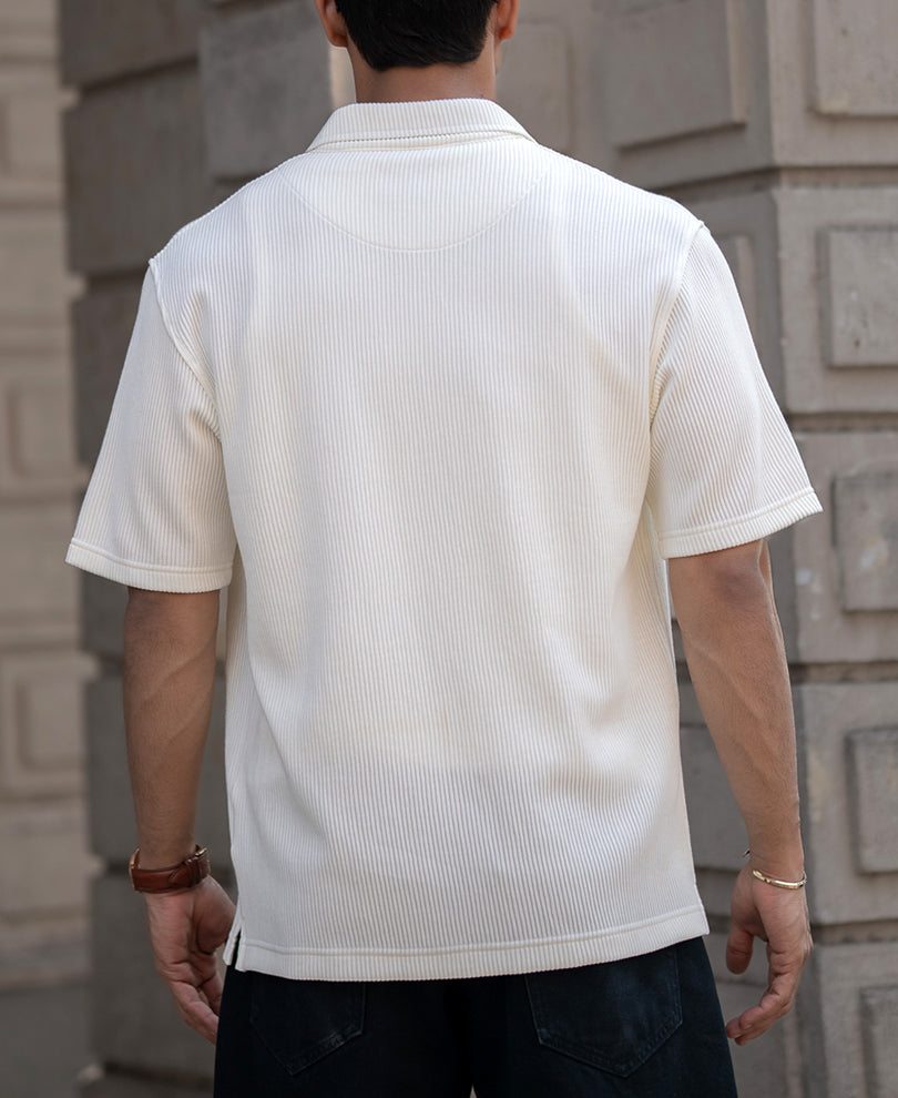 Light Fawn Corduroy Oversized Half Sleeves Shirt