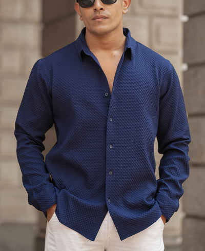 Navy Blue Structured Regular Fit Shirt
