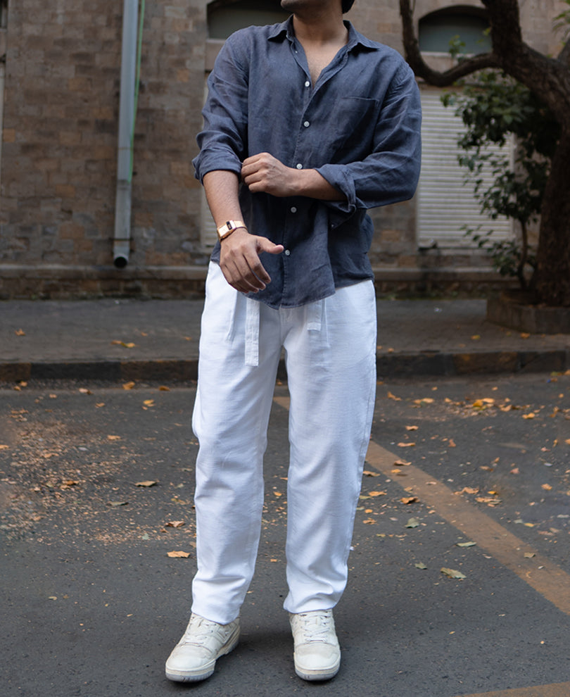 White Regular Fit Cotton Pant