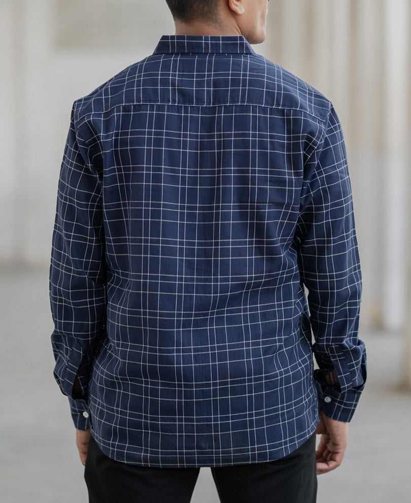 Blue Checked Full Sleeves Regular Fit Shirt