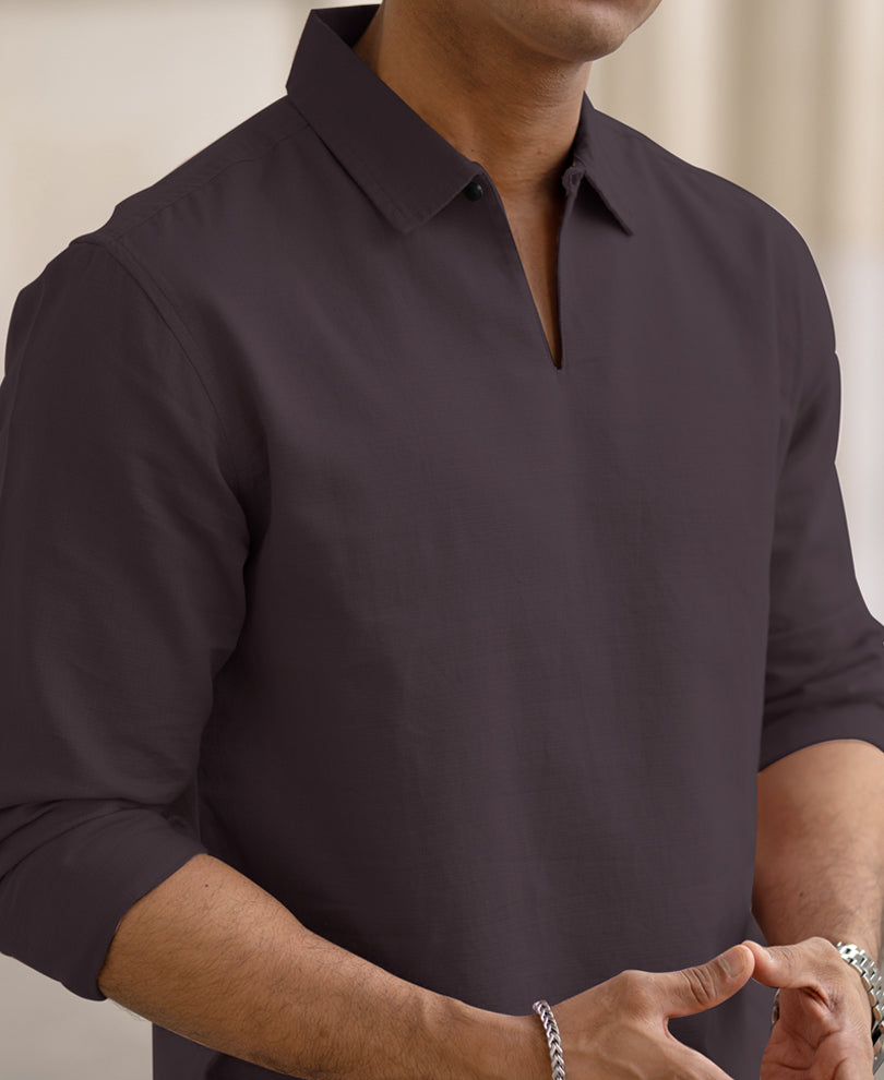 Maroon Kurta Style Regular Fit Full Sleeves Shirt