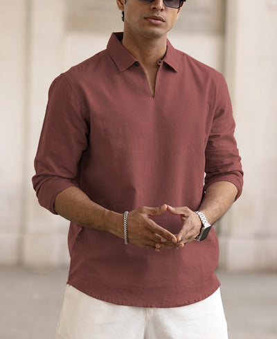 Red Kurta Style Regular Fit Shirt