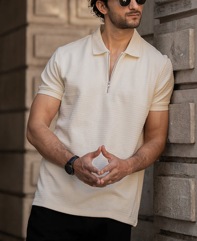 Light Fawn Regular Fit Half Sleeve Collar T-Shirt