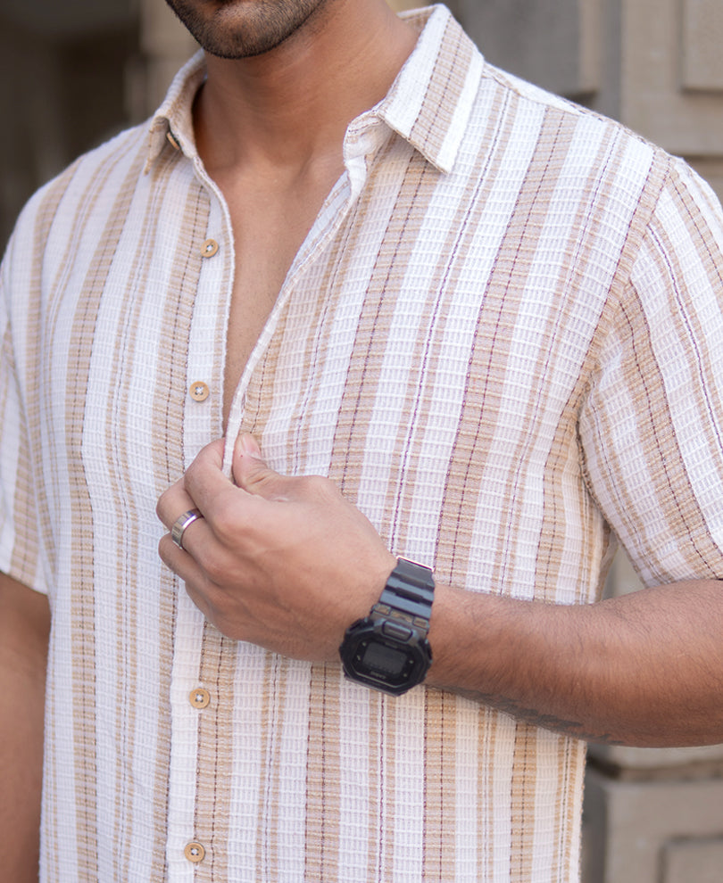 Beige Structure Striped Shirt