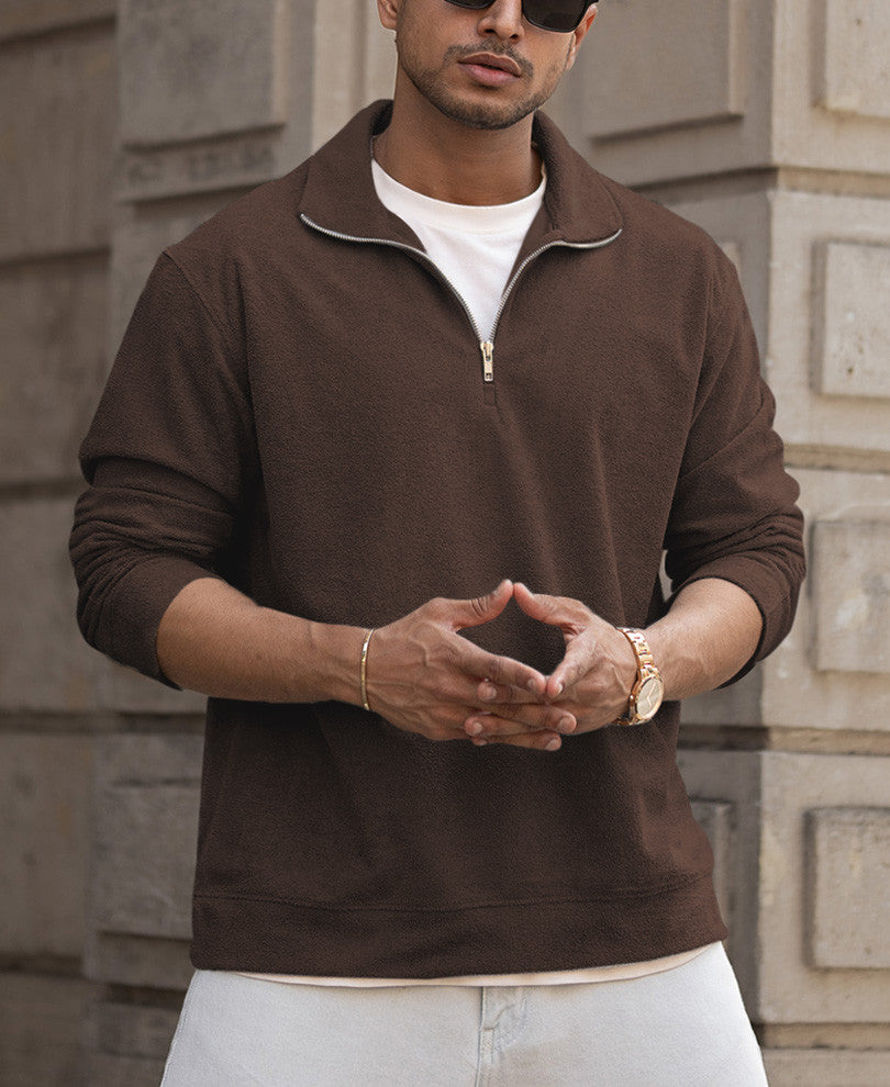 Brown Quarter Zip Polo T-Shirt