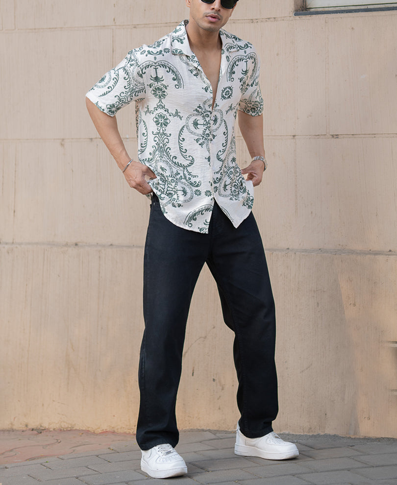 Green Structured Print Shirt