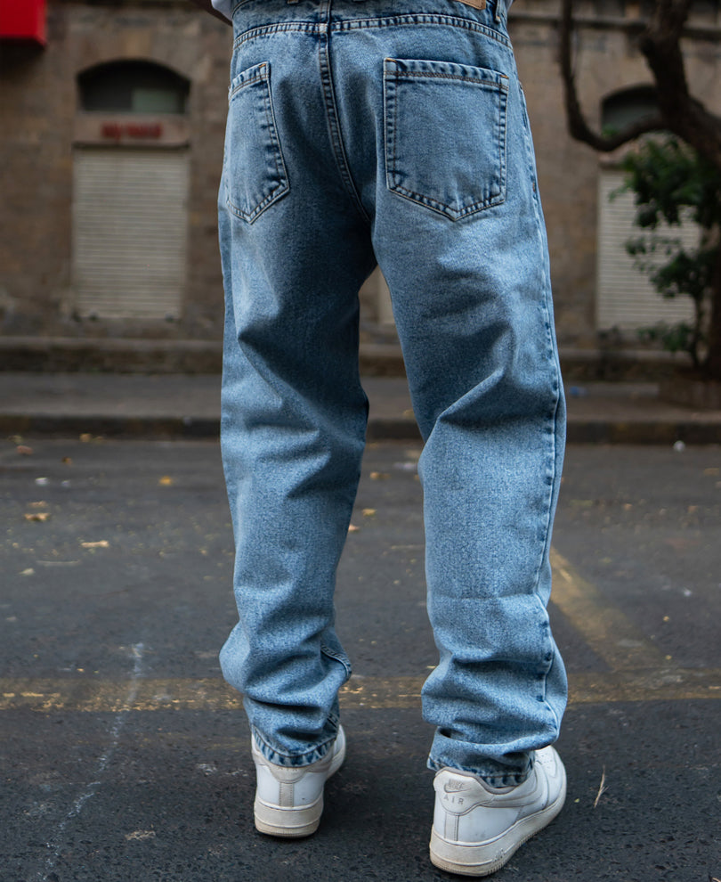 Light Blue Baggy Fit Basic Denim Jeans