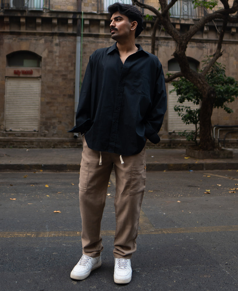 Beige Cotton Cargo Trousers