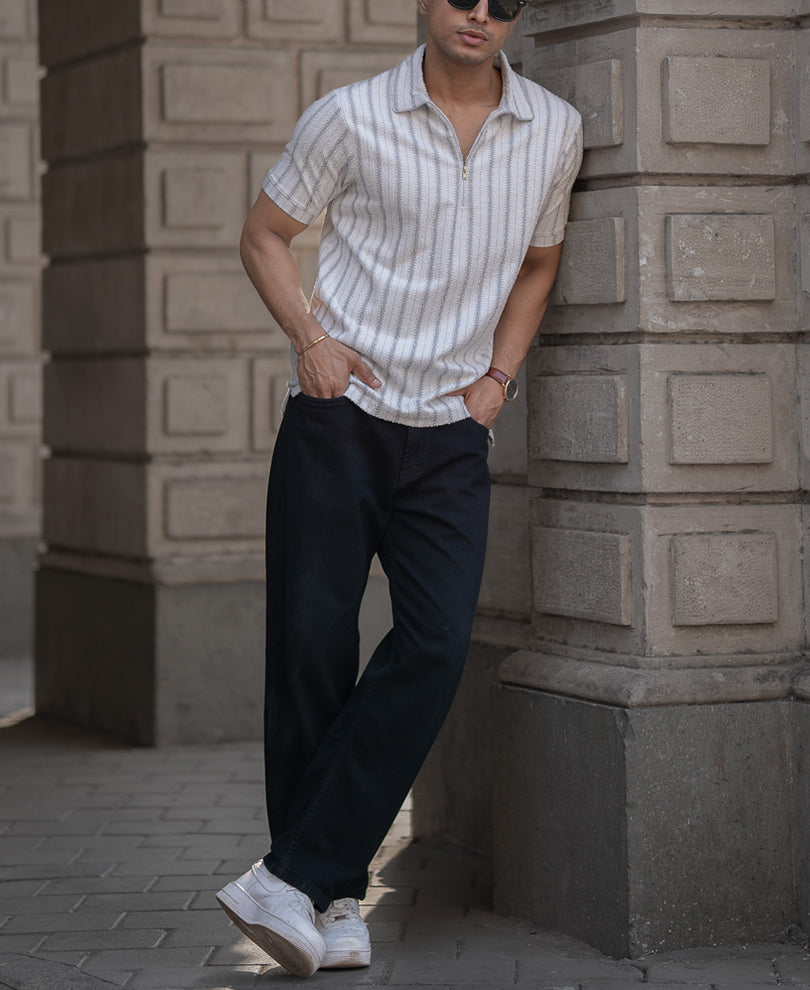 Grey Structured Stripe T-Shirt