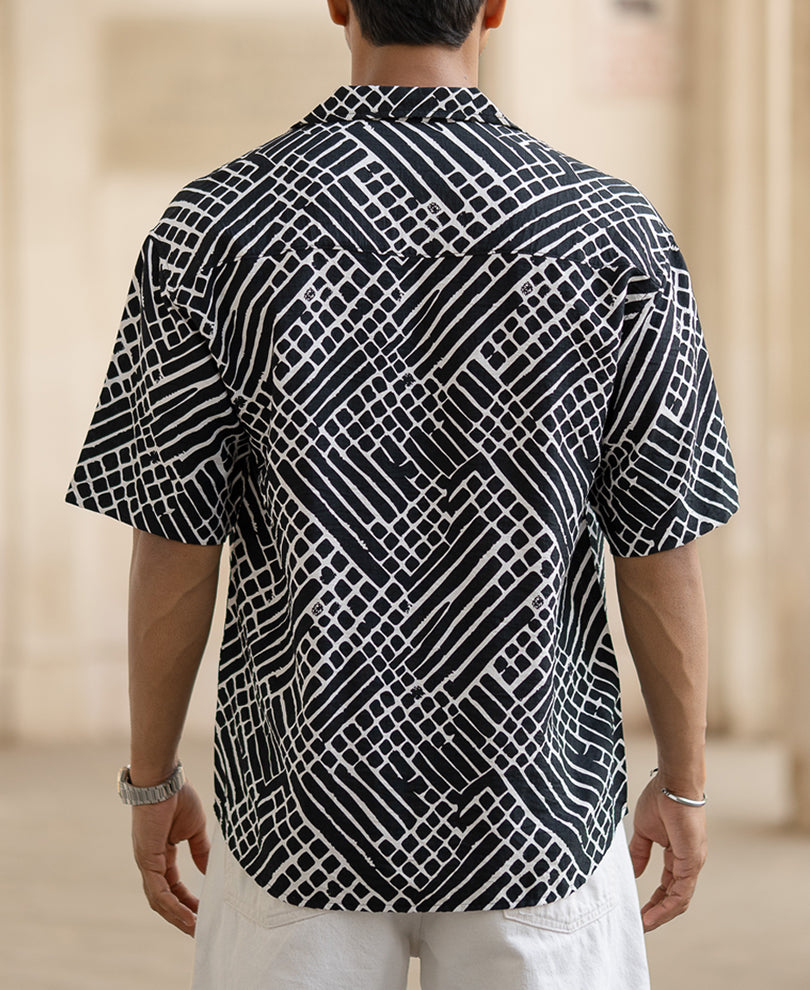 Black Printed Half Sleeves Oversized Shirt