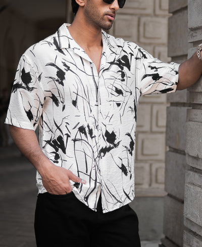 White Abstract Flowy Shirt