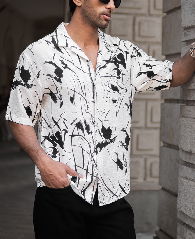 White Abstract Flowy Shirt