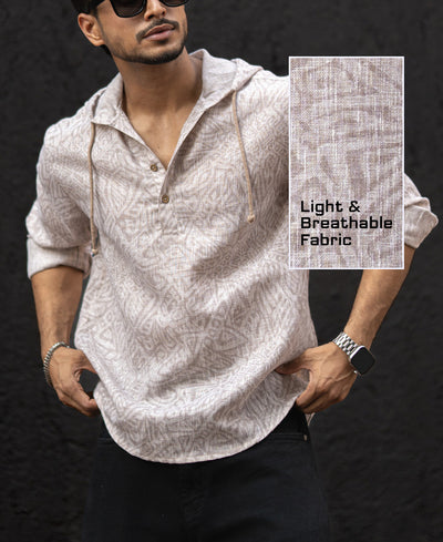 Beige Regular Fit Full Sleeves Hoodie