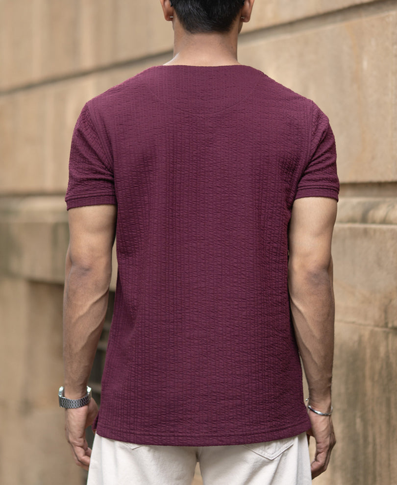 Wine Structured Stripe T-Shirt