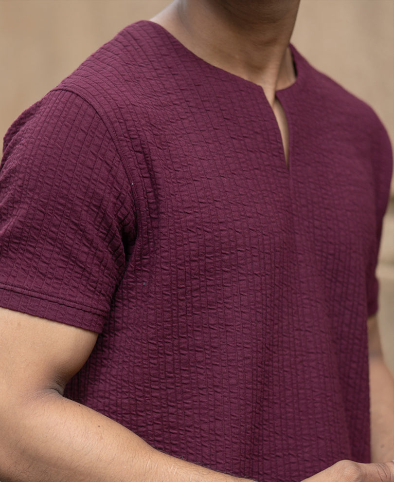 Wine Structured Stripe T-Shirt