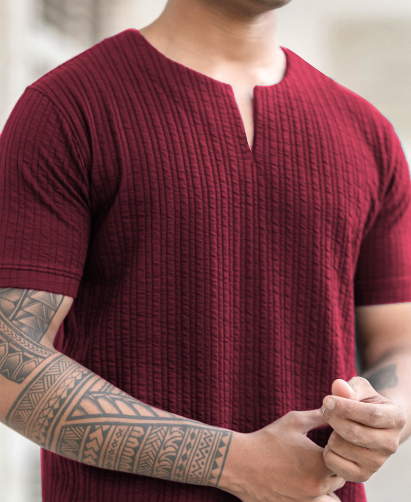 Wine Structured Stripe T-Shirt