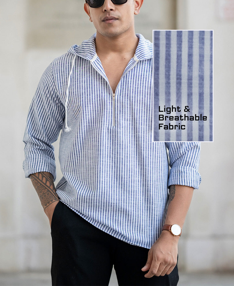 Navy Striped Hooded Shirt