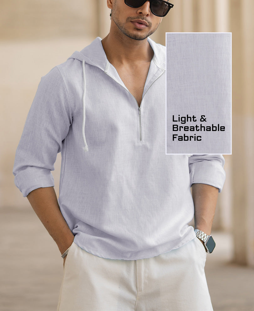 Light Lilac Regular Fit Full Sleeves Hoodie Style Shirt