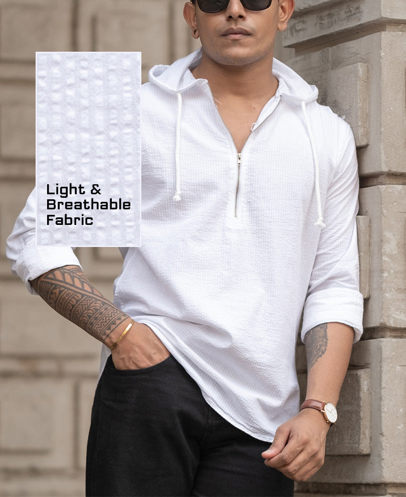 White Structured Regular Fit Hoodie Style Shirt