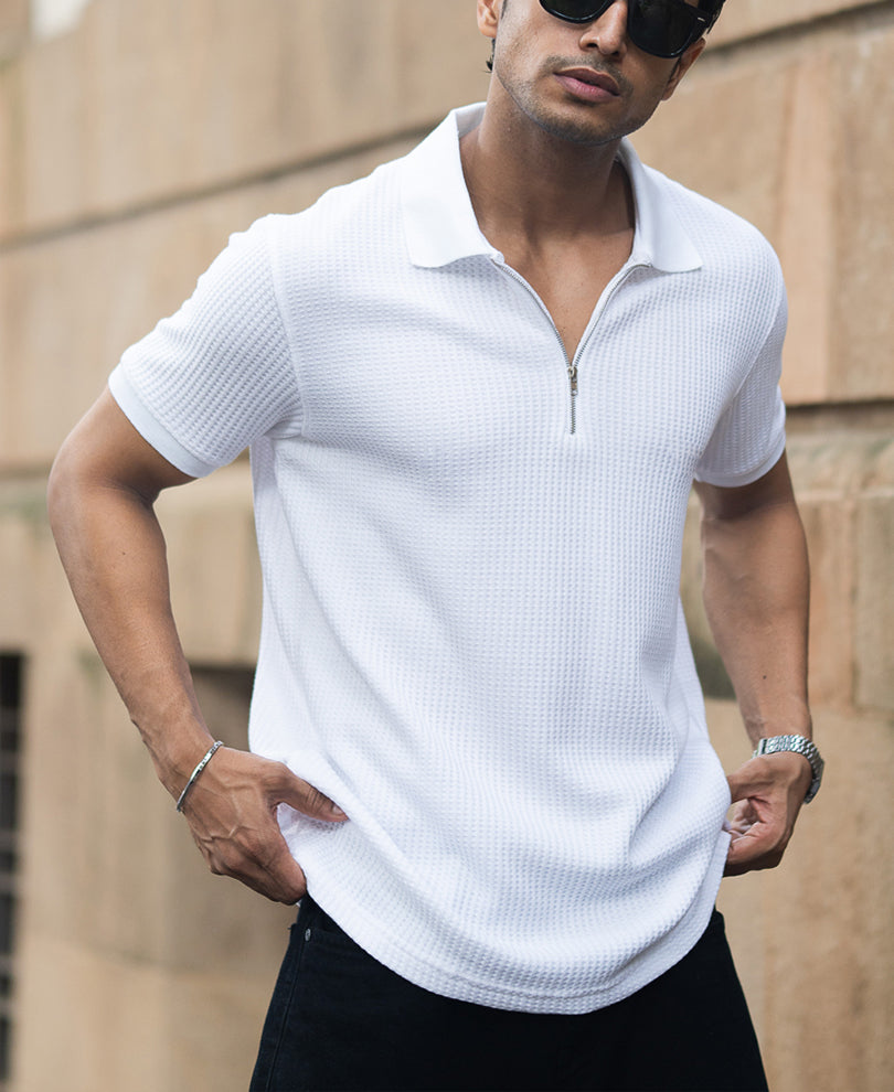 Off-White Waffle Regular Fit Half Sleeves T-Shirt