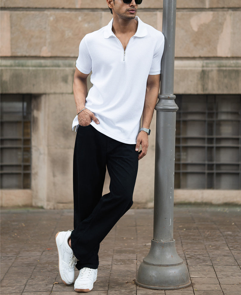 Off-White Waffle Regular Fit Half Sleeves T-Shirt