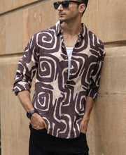 Coffee Brown Abstract Print Shirt