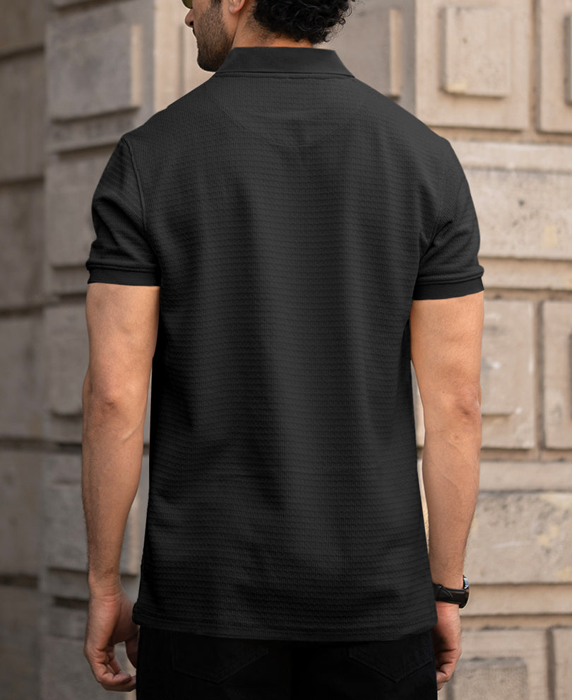 Black Regular Fit Half Sleeves Collar T-Shirt