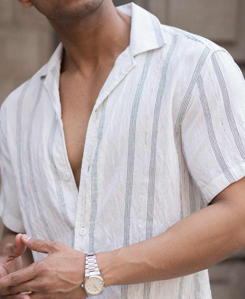 White Micro Striped Flowy Shirt